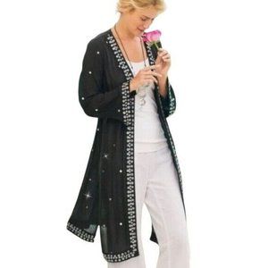 $ 285 Soft Surroundings BOHO Black Breezeway Kimono Longline Cardigan Style 2X